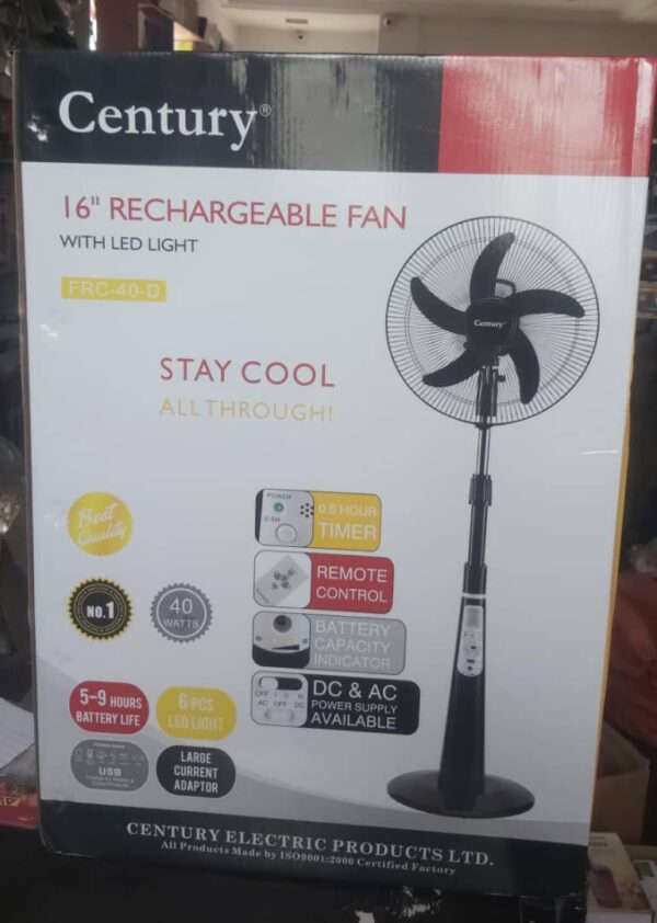 CENTURY RECHARGEABLE FAN 16'' FRC-4OD