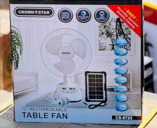 CROWNSTAR 12" SOLAR RECHARGEABLE FAN WITH BULB CS-0723
