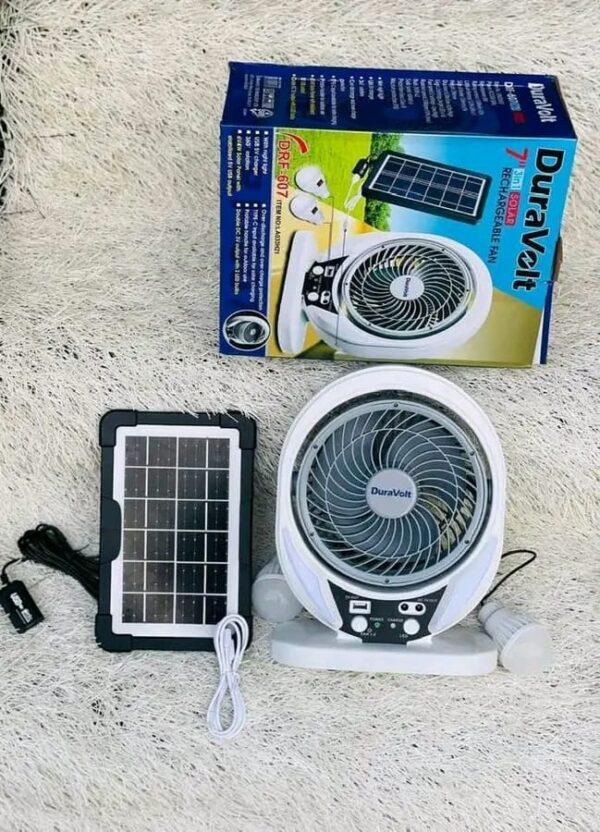 7" DURAVOLT 3IN1 SOLAR/RECHARGEABLE TABLE FAN
