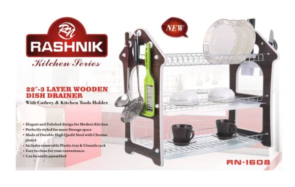 RASHNIK 22 INCHES 3 LAYERS PLATE RACK DISSH DRAINER RN1608