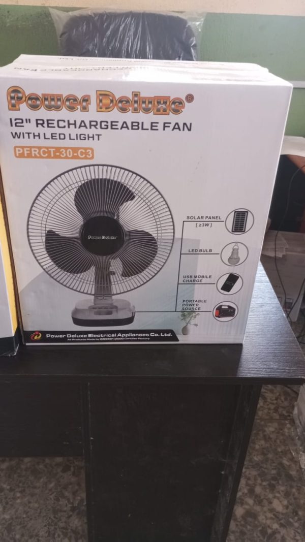 12" POWER DELUXE SOLAR  FAN WITH 2LED BULB & PANEL