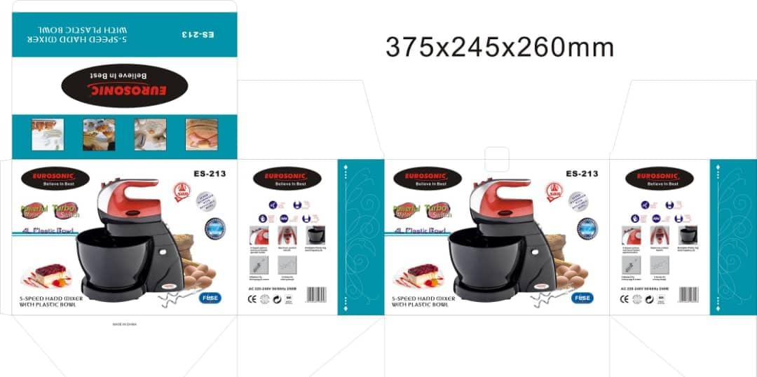 EUROSONIC 5-SPEED HAND MIXER WITH PLASTIC BOWL ES-213