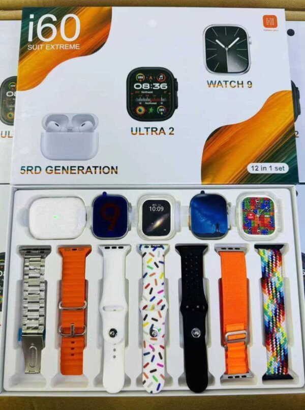 i60 (12 in 1) Suit  Two watches... Two pouch One 5th generation airpod 7 straps