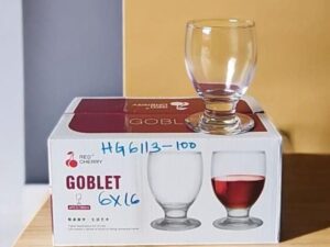 6Pc SET GLASS WINE CUP GOBLET RED CHERRY