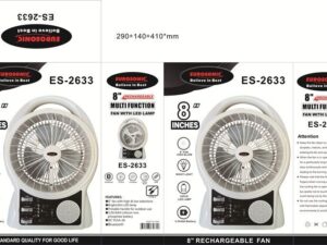 ES2633 8" RECHARGEABLE FAN WITH LED LIGHT